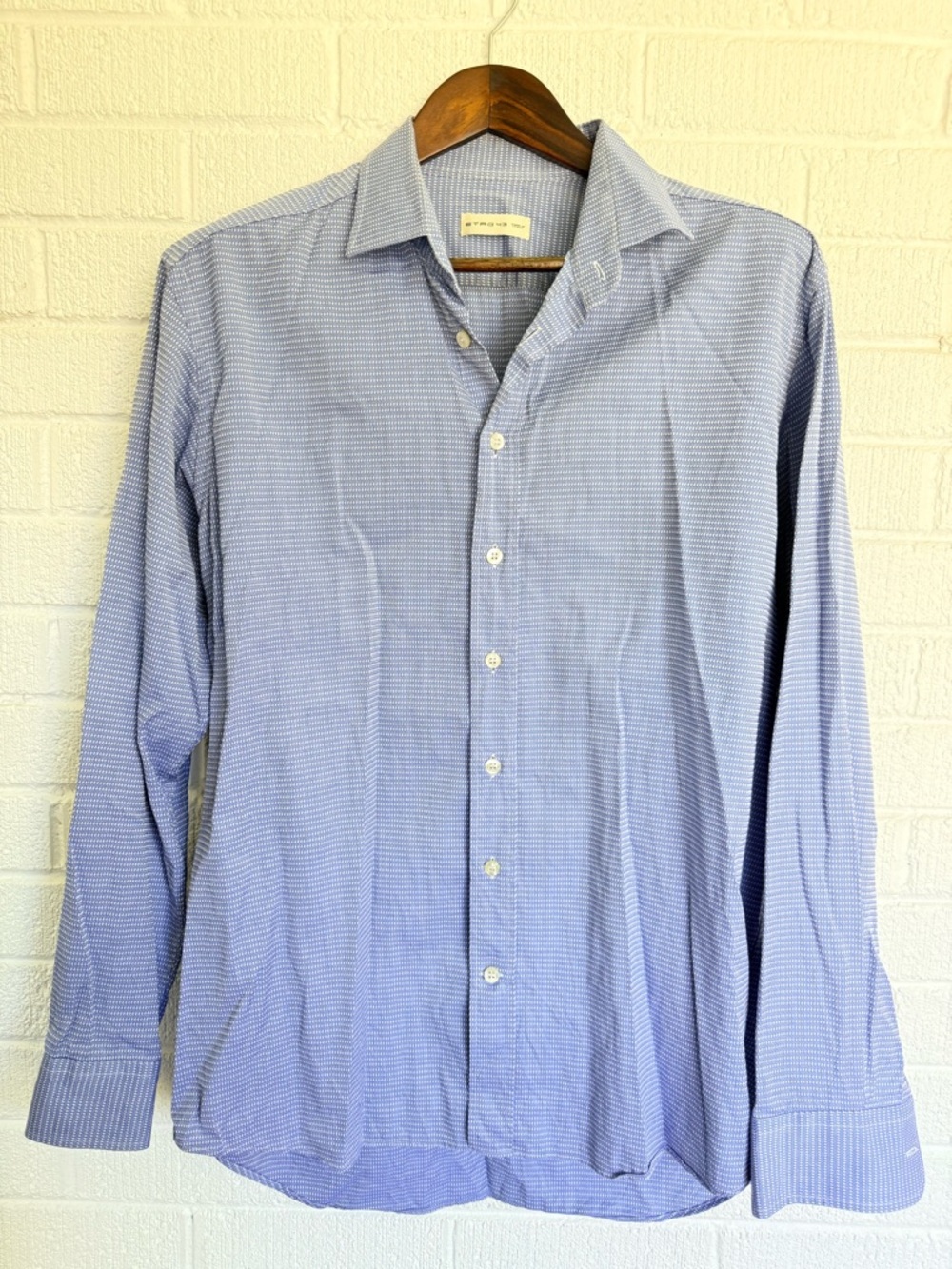 Etro Light Blue Micro-Pattern Spread-Collar Dress Shirt